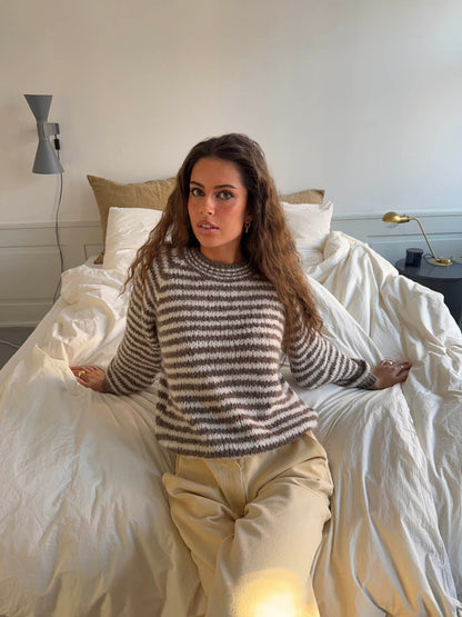 Zeya knit with stripes - White/taupe