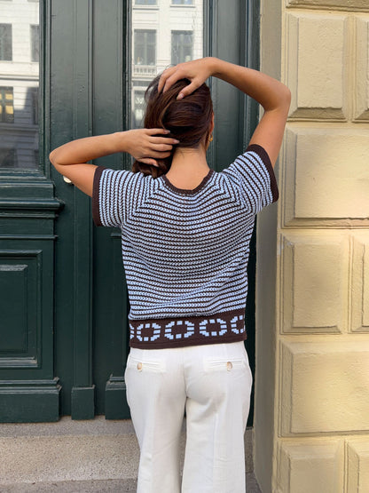 Alfi knitted striped T-shirt - Blue/brown