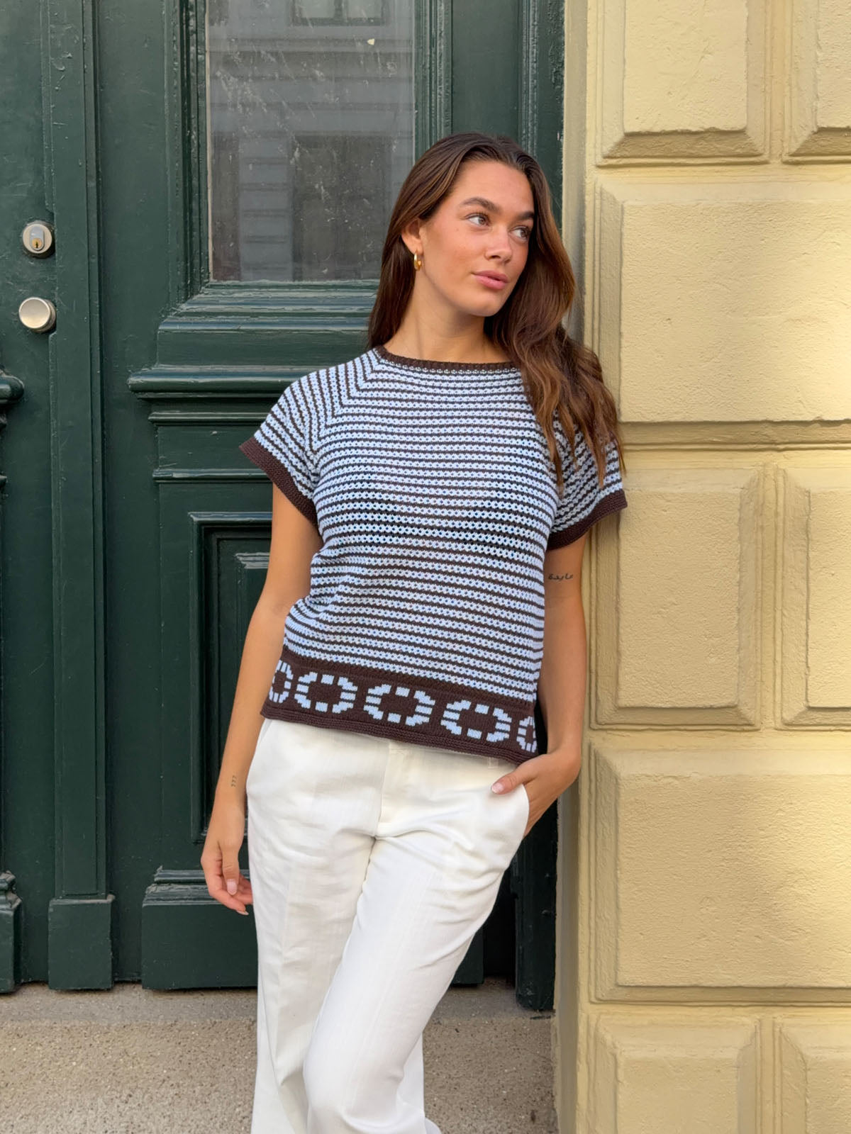Alfi knitted striped T-shirt - Blue/brown