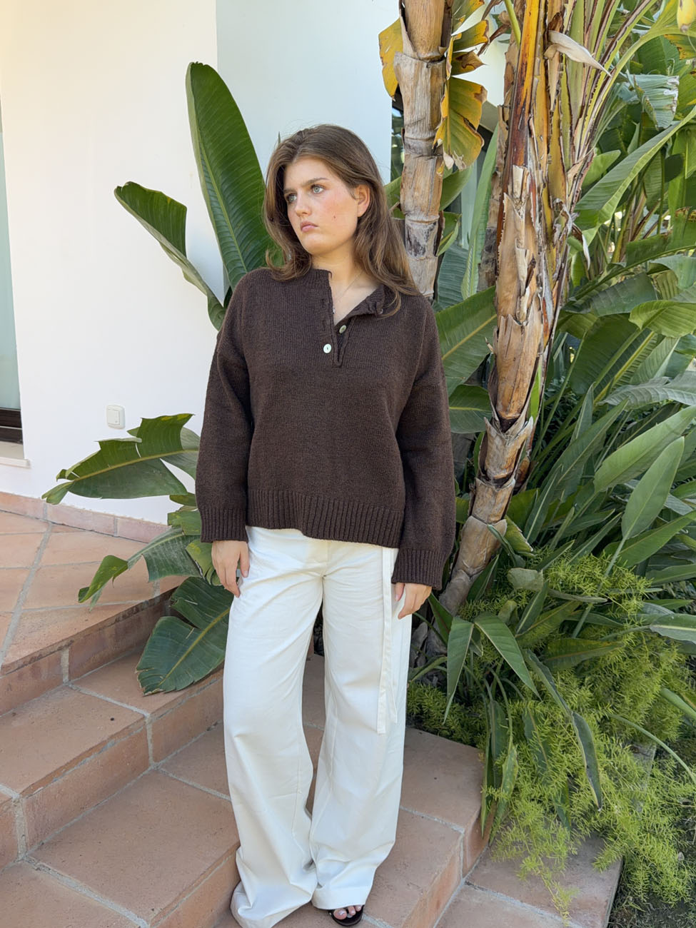 Evelisse knit with buttons - Brown