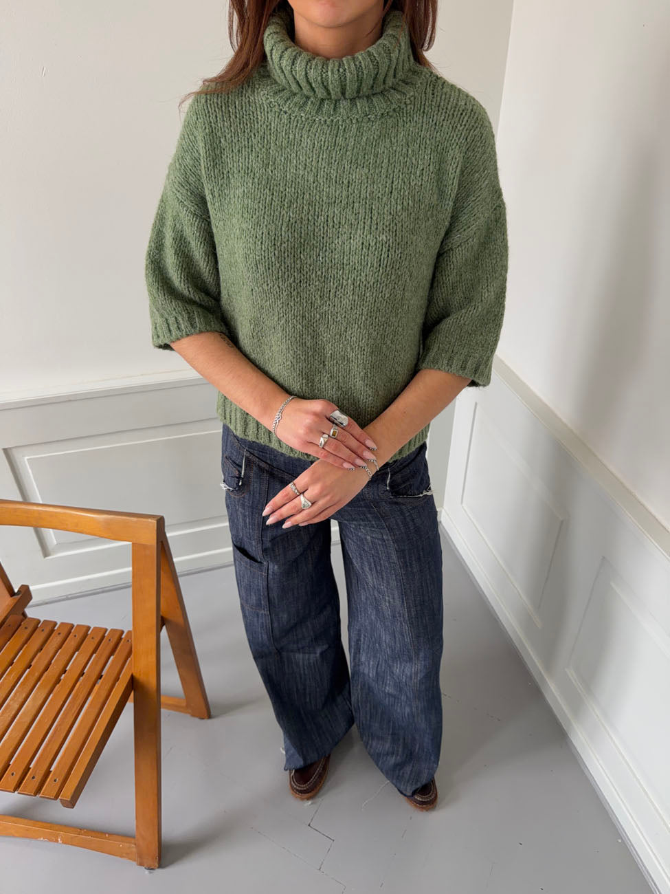 Dubleo knit sweater with short sleeves – Green