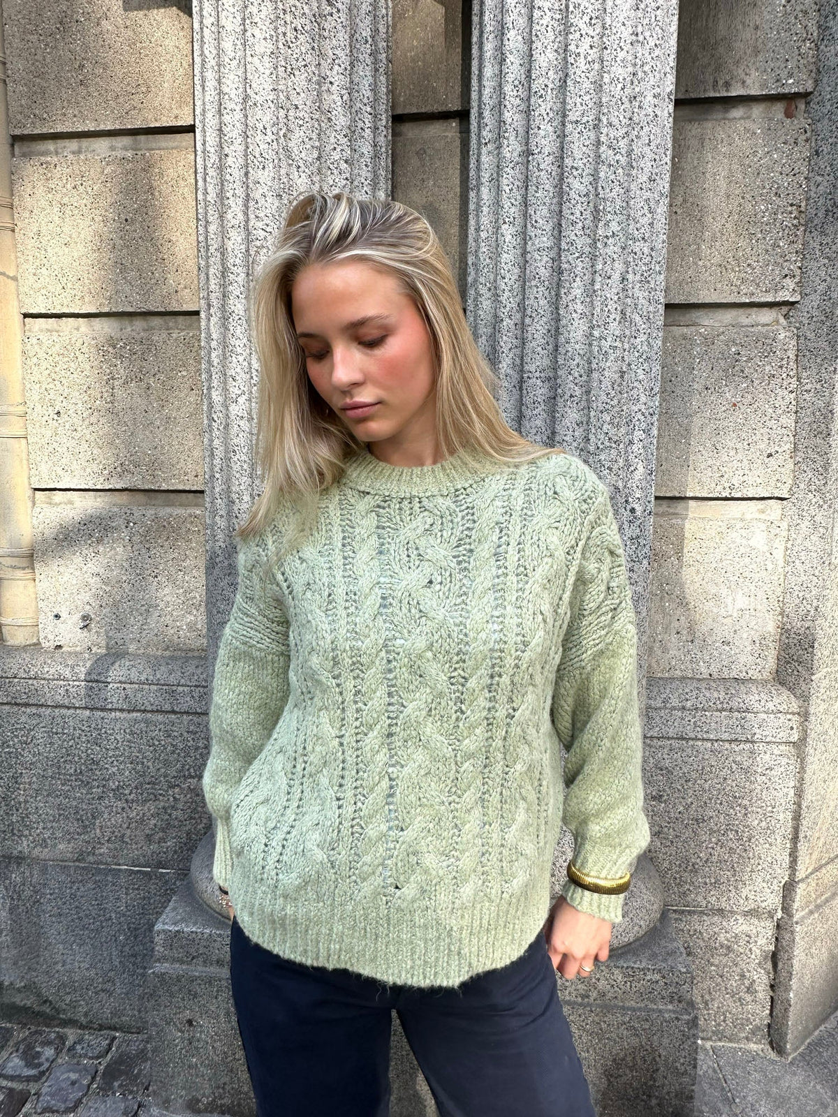Raffaella knit sweater with balloon sleeves - Sage green