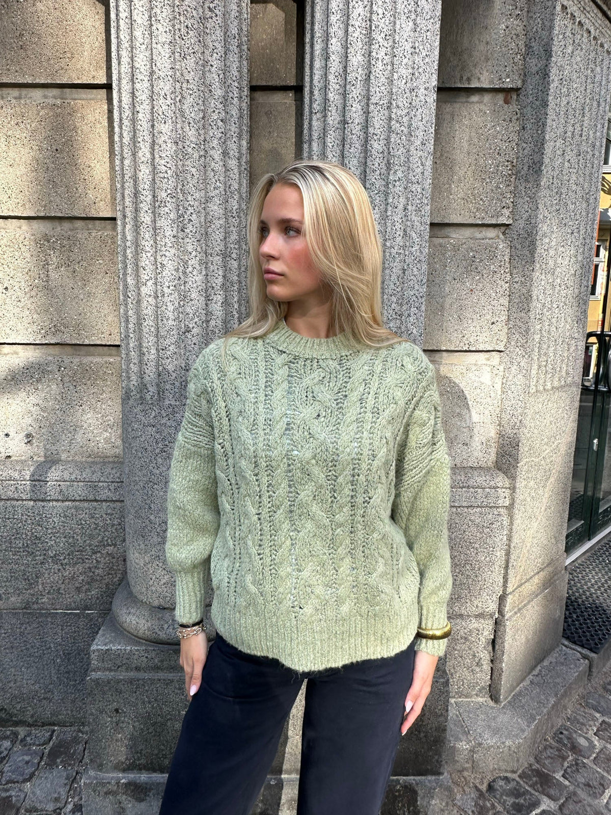Raffaella knit sweater with balloon sleeves - Sage green