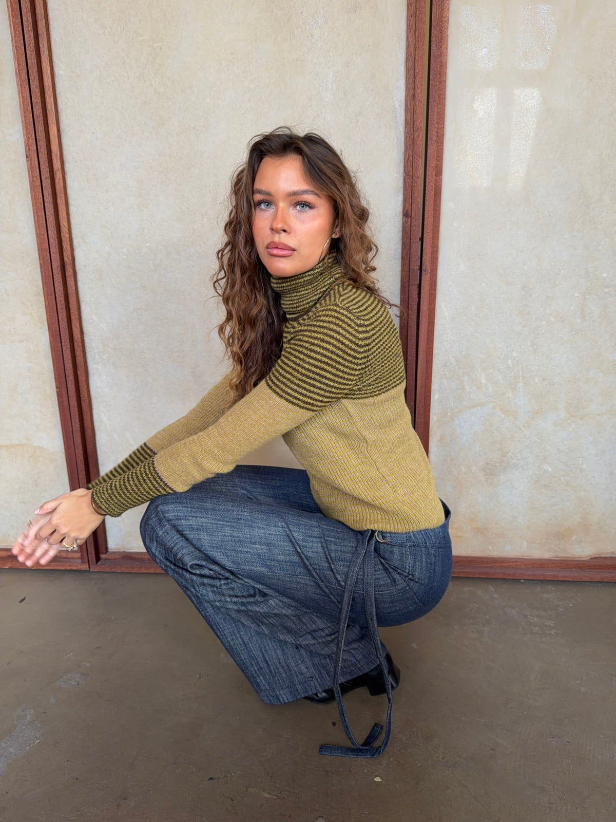 Swela knit with turtleneck - Green/brown